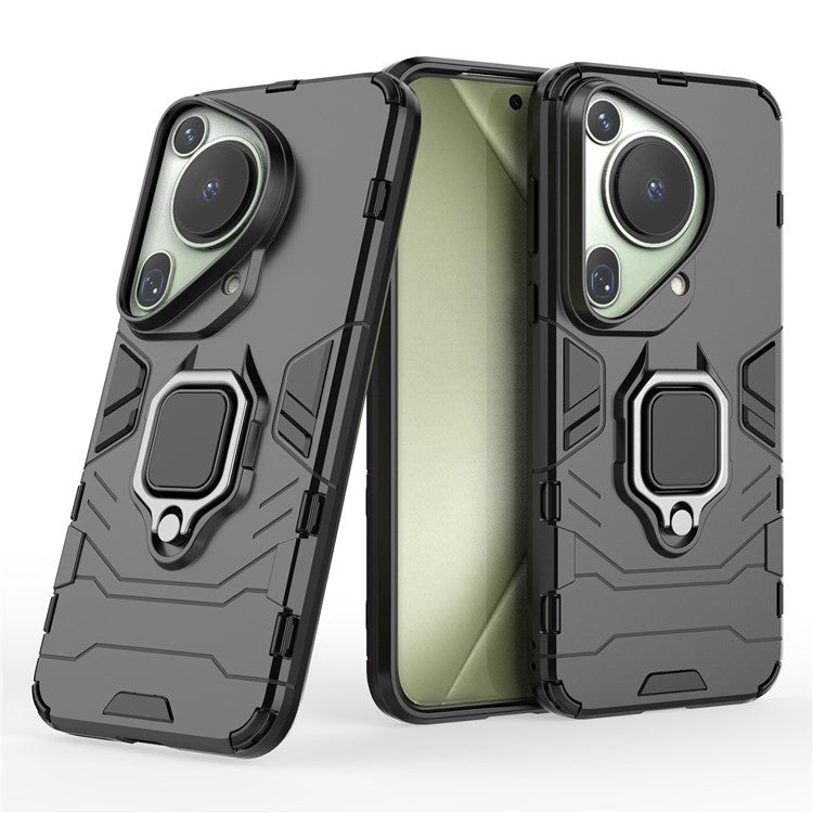For Huawei Pura 70 Ultra Case Ring Kickstand Drop-proof PC+TPU Shell - Black