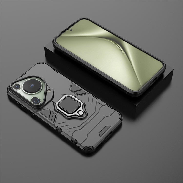 For Huawei Pura 70 Ultra Case Ring Kickstand Drop-proof PC+TPU Shell - Black