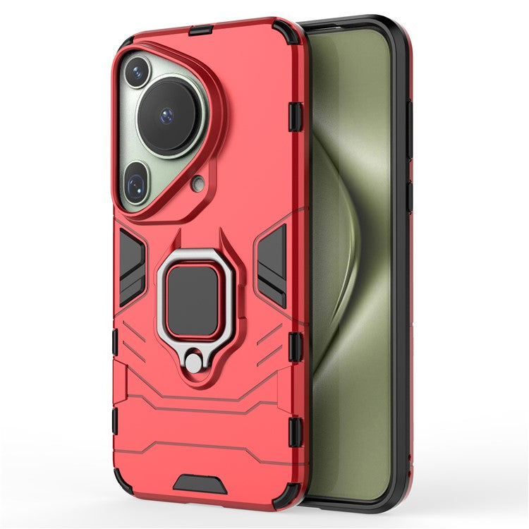 For Huawei Pura 70 Ultra Case Ring Kickstand Drop-proof PC+TPU Shell - Red