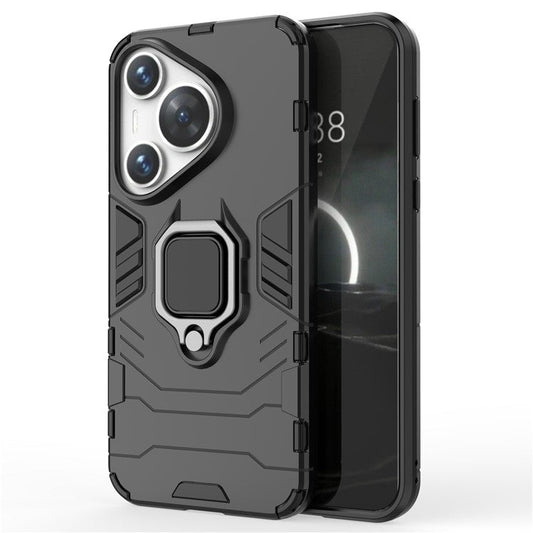 For Huawei Pura 70 Case Slim-Fit PC+TPU Ring Holder Kickstand Protective Cover - Black