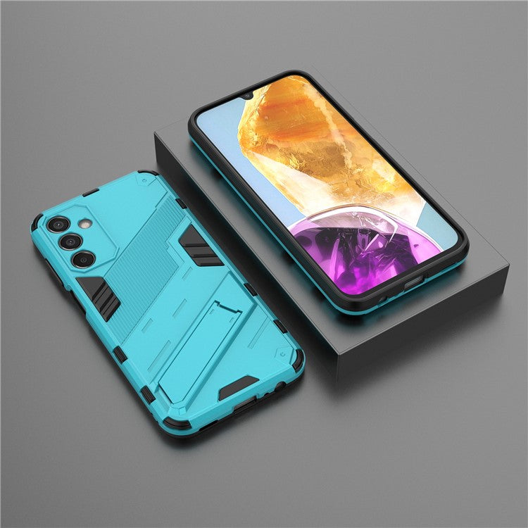 For Samsung Galaxy M15 5G Case PC+TPU Drop-proof Phone Cover with Folding Kickstand - Baby Blue