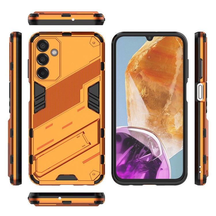 For Samsung Galaxy M15 5G Case PC+TPU Drop-proof Phone Cover with Folding Kickstand - Orange