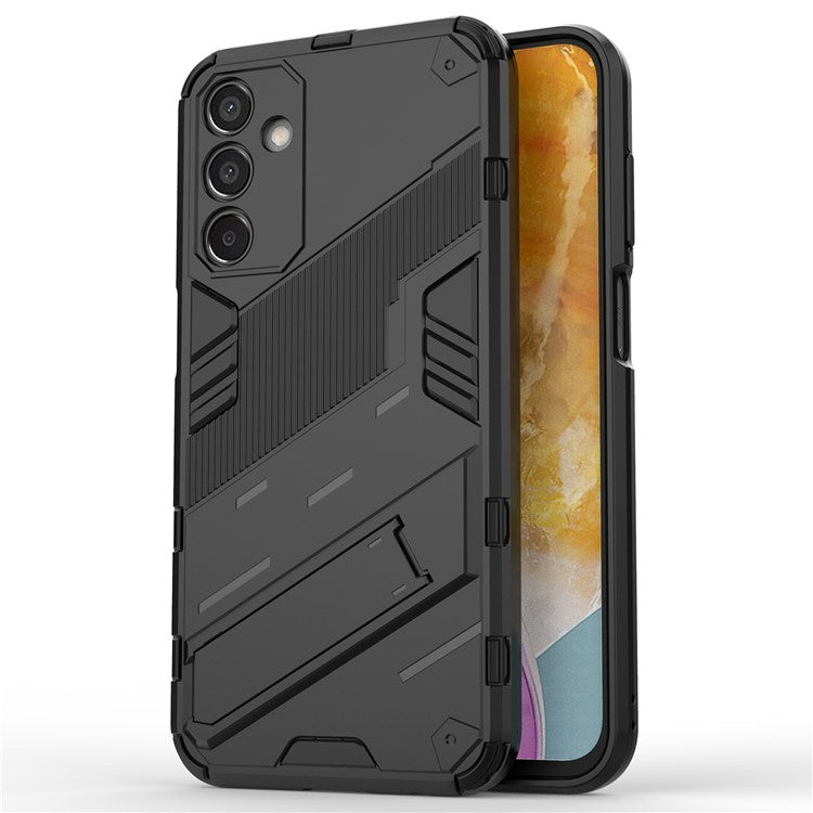 For Samsung Galaxy M15 5G Case PC+TPU Drop-proof Phone Cover with Folding Kickstand - Black