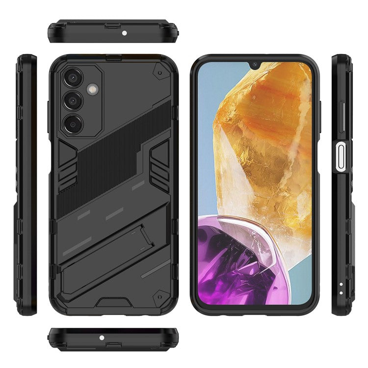 For Samsung Galaxy M15 5G Case PC+TPU Drop-proof Phone Cover with Folding Kickstand - Black
