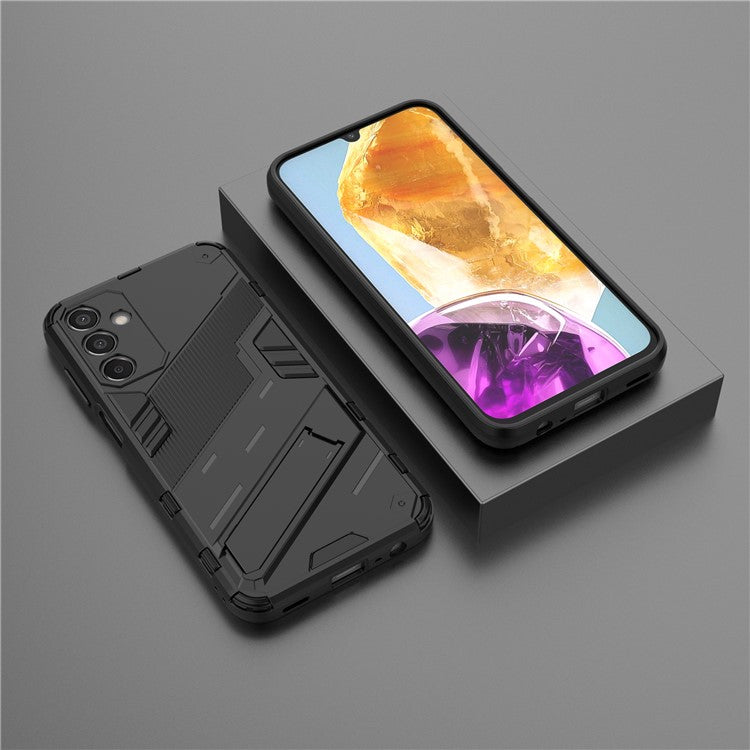 For Samsung Galaxy M15 5G Case PC+TPU Drop-proof Phone Cover with Folding Kickstand - Black