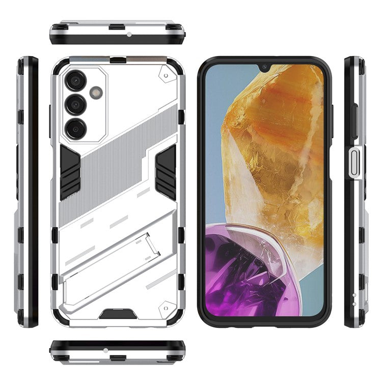 For Samsung Galaxy M15 5G Case PC+TPU Drop-proof Phone Cover with Folding Kickstand - White