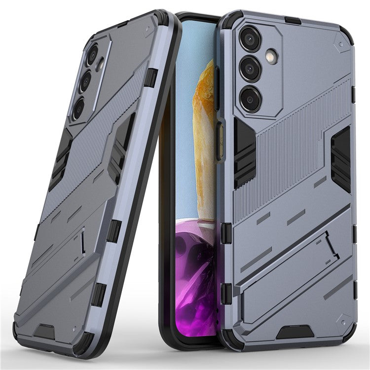 For Samsung Galaxy M15 5G Case PC+TPU Drop-Proof Phone Cover with Folding Kickstand - Grey
