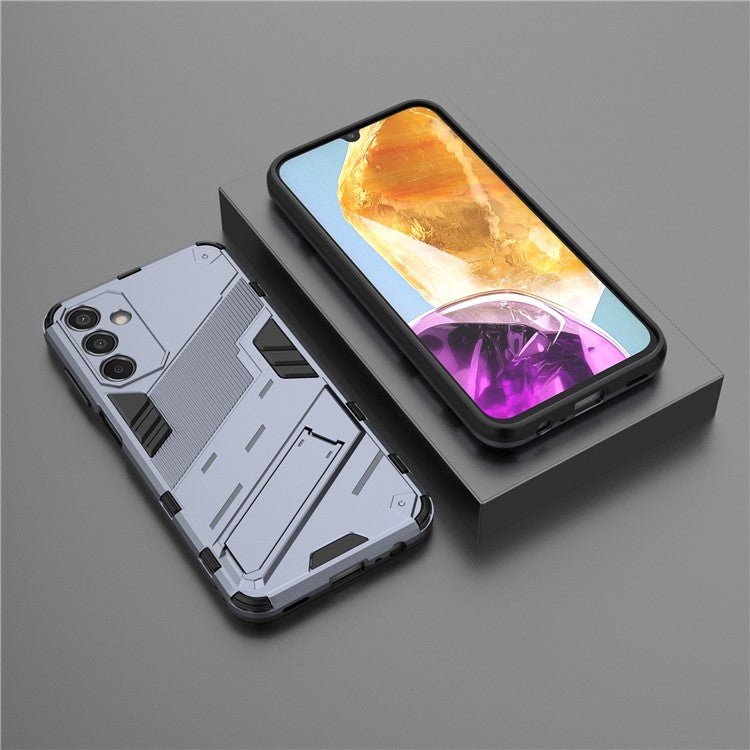 For Samsung Galaxy M15 5G Case PC+TPU Drop-Proof Phone Cover with Folding Kickstand - Grey
