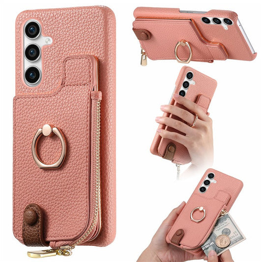 Y3 for Samsung Galaxy S23 FE Case Zipper Wallet Ring Kickstand Back Shell - Pink
