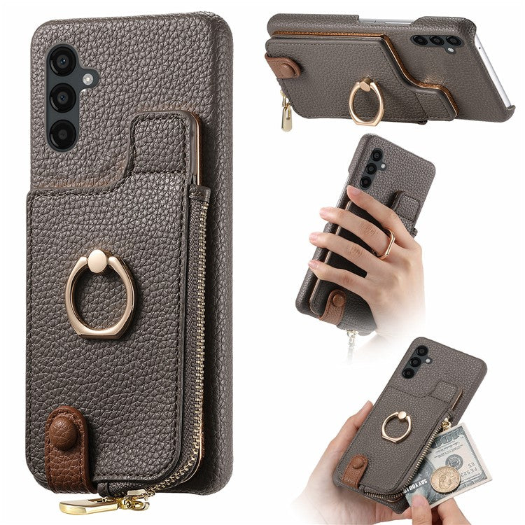 Y3 for Samsung Galaxy A54 5G Leather+TPU Anti-drop Case Kickstand Phone Cover with Zipper Pocket - Grey