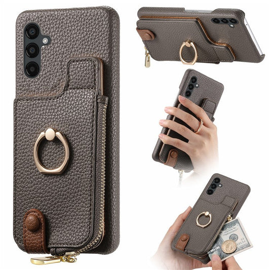 Y3 for Samsung Galaxy A54 5G Leather+TPU Anti-drop Case Kickstand Phone Cover with Zipper Pocket - Grey