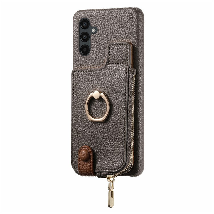 Y3 for Samsung Galaxy A54 5G Leather+TPU Anti-drop Case Kickstand Phone Cover with Zipper Pocket - Grey