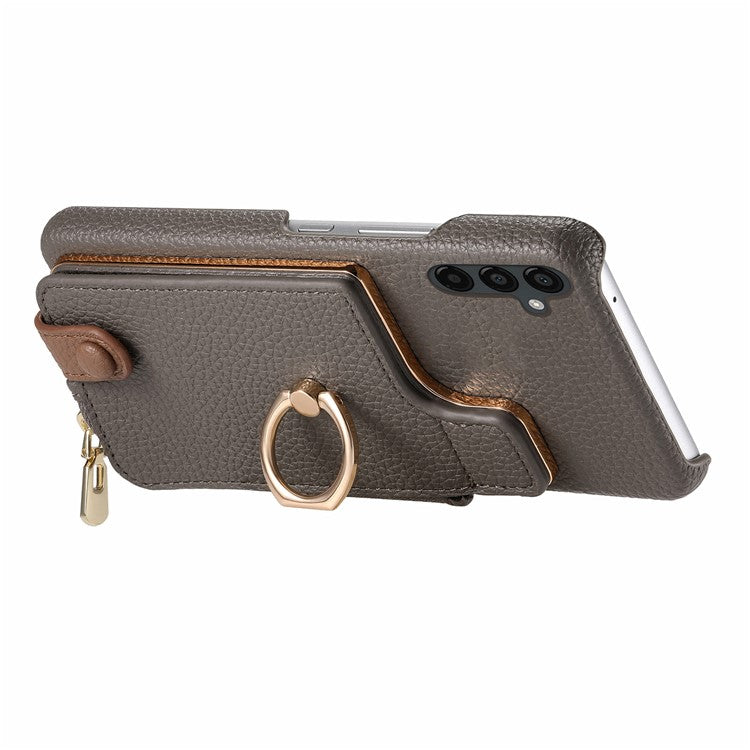 Y3 for Samsung Galaxy A54 5G Leather+TPU Anti-drop Case Kickstand Phone Cover with Zipper Pocket - Grey