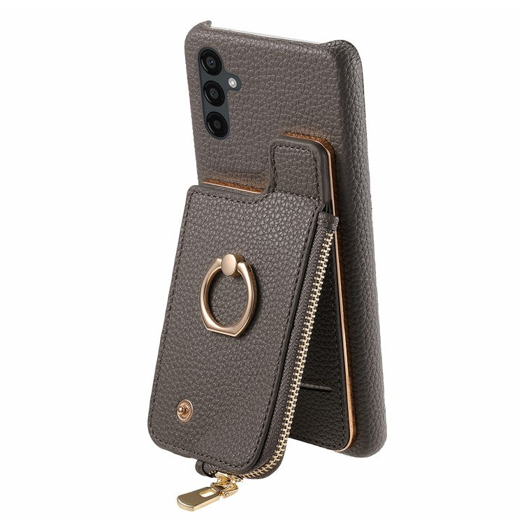 Y3 for Samsung Galaxy A54 5G Leather+TPU Anti-drop Case Kickstand Phone Cover with Zipper Pocket - Grey