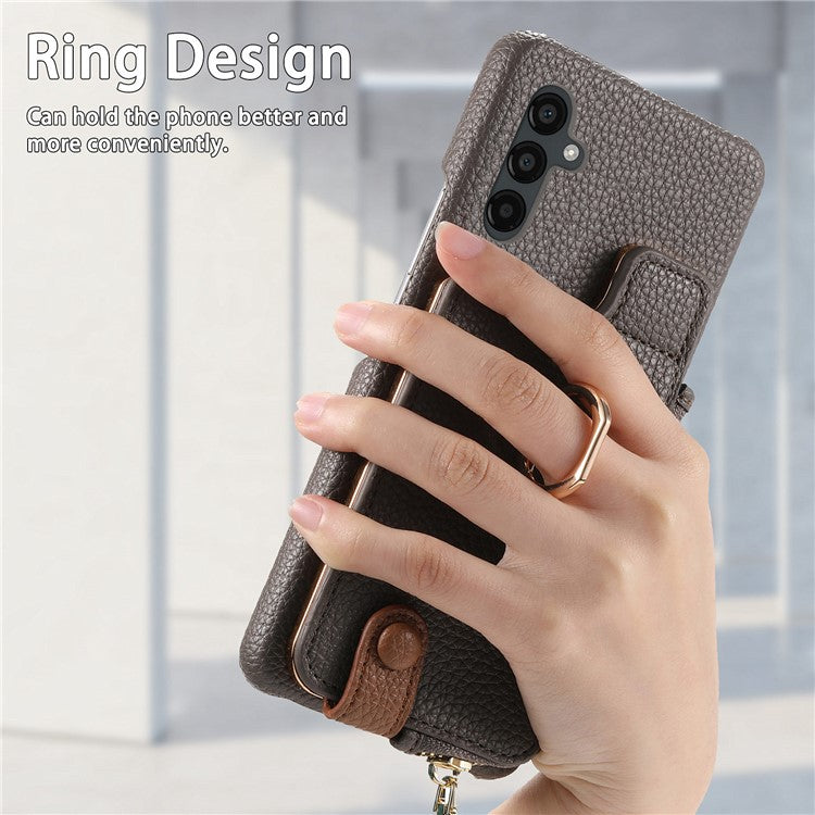 Y3 for Samsung Galaxy A54 5G Leather+TPU Anti-drop Case Kickstand Phone Cover with Zipper Pocket - Grey