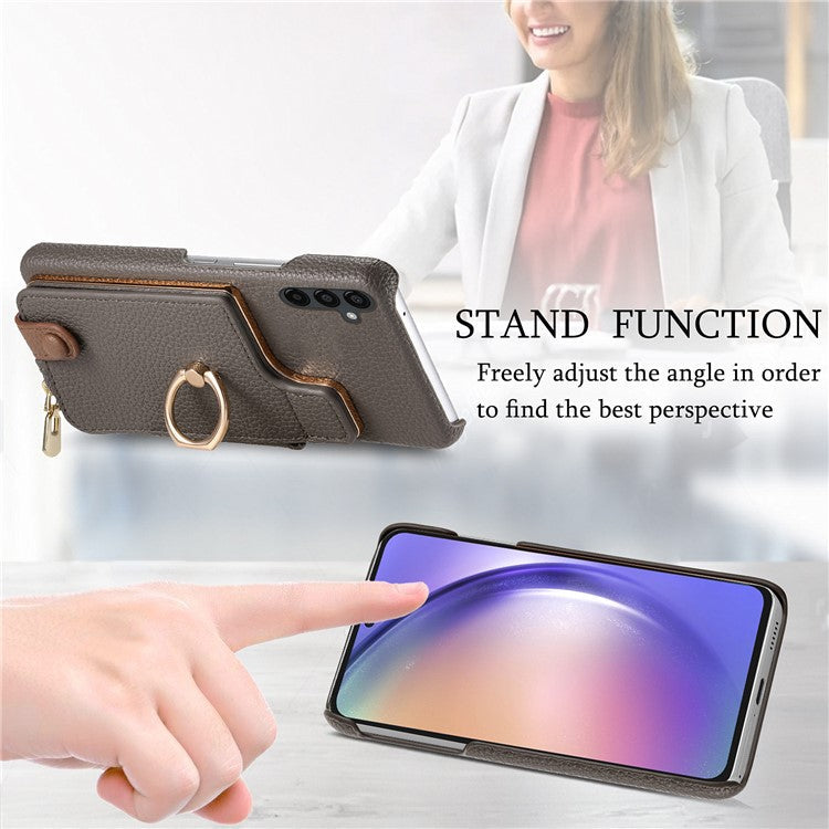 Y3 for Samsung Galaxy A54 5G Leather+TPU Anti-drop Case Kickstand Phone Cover with Zipper Pocket - Grey
