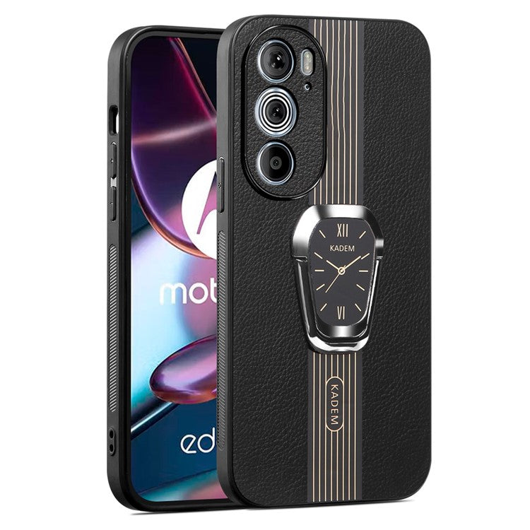 KADEM For Motorola Edge 30 Pro (Motorola Edge+ (2022)) Cover PU+TPU+Acrylic Kickstand Phone Case - Black