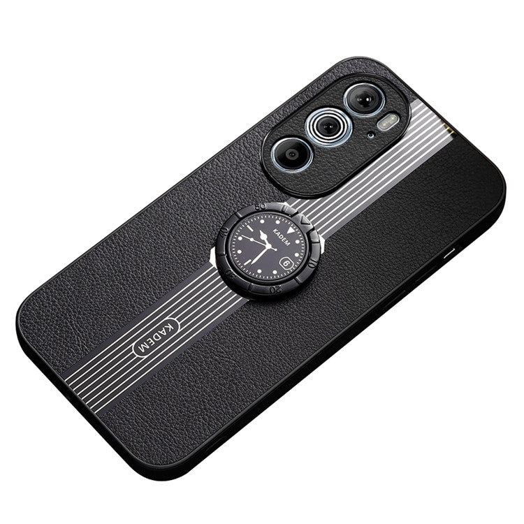 KADEM Phone Case for Motorola Edge 30 Pro (Motorola Edge+ (2022)) Leather Coated Acrylic+TPU Cover with Ring Kickstand - Black