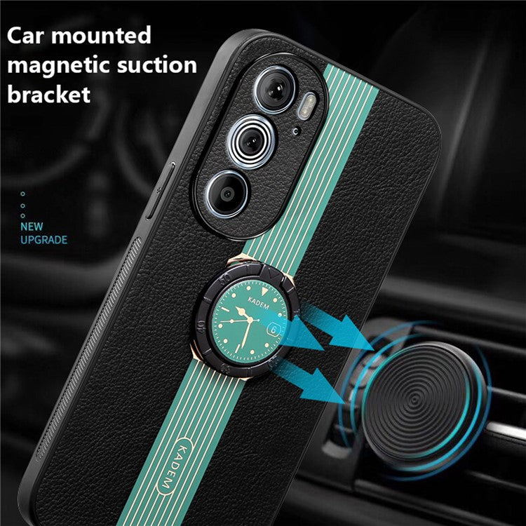 KADEM Phone Case for Motorola Edge 30 Pro (Motorola Edge+ (2022)) Leather Coated Acrylic+TPU Cover with Ring Kickstand - Green