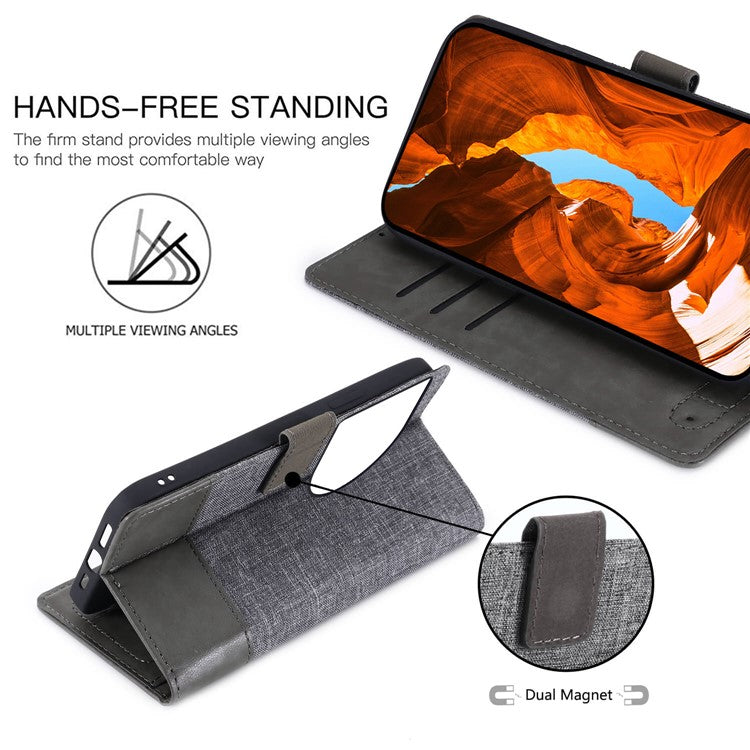 MUXMA MX102 For OnePlus 12 5G Case Magnetic Clasp Canvas+Leather+TPU Phone Wallet Cover - Grey