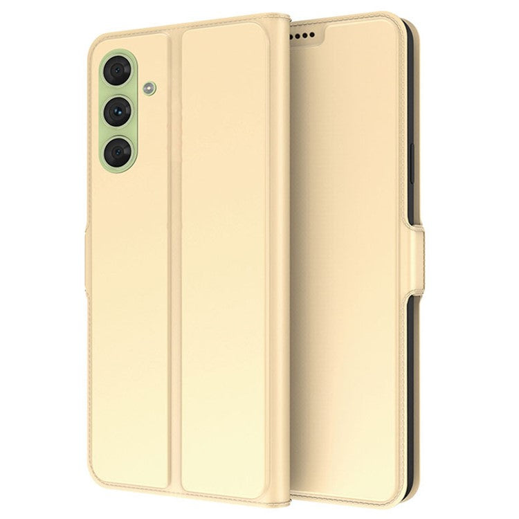 For Samsung Galaxy F15 5G Cell Phone Case Flip Stand PU Leather Cover with Card Slot - Gold