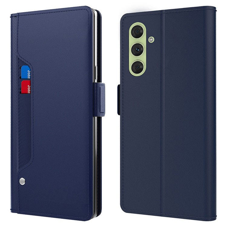 For Samsung Galaxy F15 5G Case Leather Flip Shockproof Phone Cover with Mirror - Blue