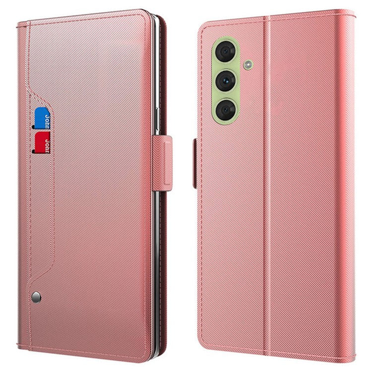 For Samsung Galaxy F15 5G Case Leather Flip Shockproof Phone Cover with Mirror - Rose Gold