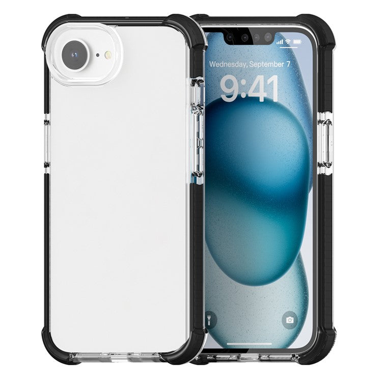 For iPhone 16e Case 3-in-1 Drop Protection TPU+TPE+Acrylic Phone Cover - Black+Clear