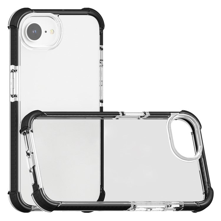For iPhone 16e Case 3-in-1 Drop Protection TPU+TPE+Acrylic Phone Cover - Black+Clear