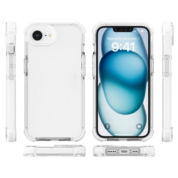 For iPhone 16e Case 3-in-1 Drop Protection TPU+TPE+Acrylic Phone Cover - White+Clear