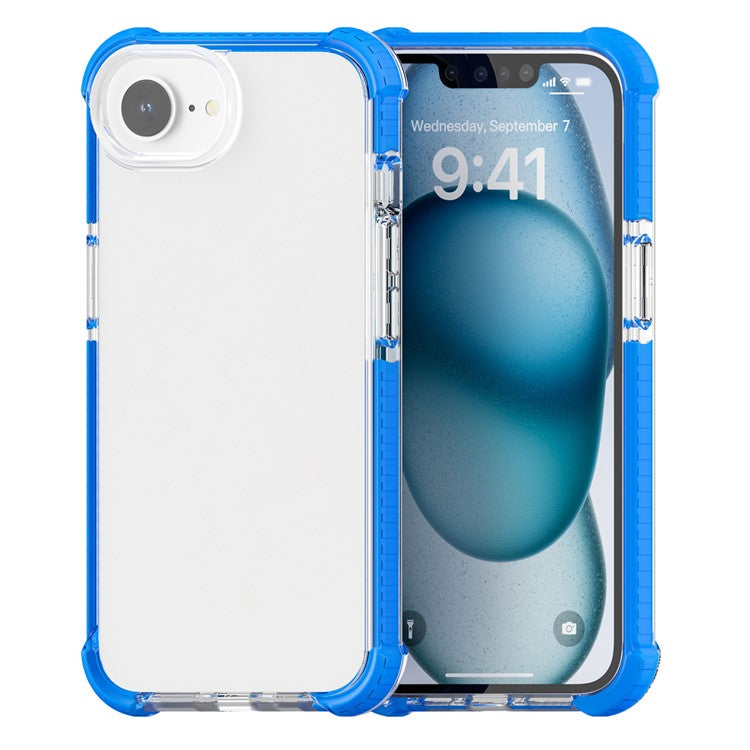 For iPhone 16e Case 3-in-1 Drop Protection TPU+TPE+Acrylic Phone Cover - Blue+Clear