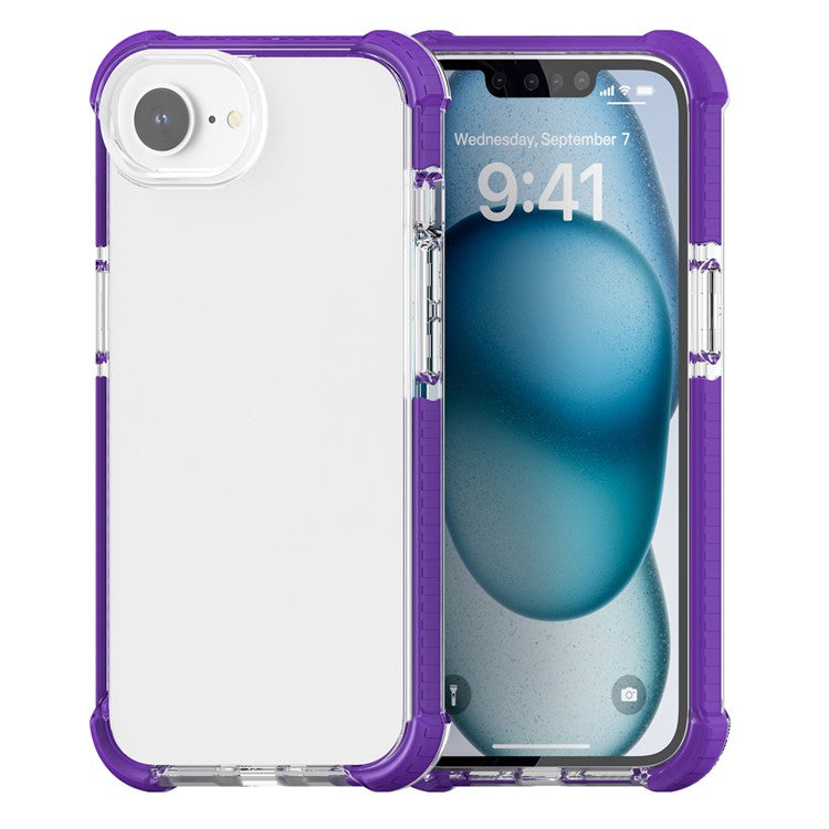 For iPhone 16e Case 3-in-1 Drop Protection TPU+TPE+Acrylic Phone Cover - Purple+Clear