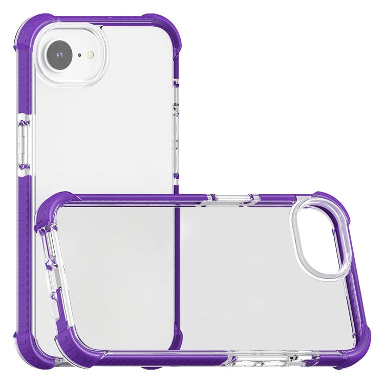 For iPhone 16e Case 3-in-1 Drop Protection TPU+TPE+Acrylic Phone Cover - Purple+Clear