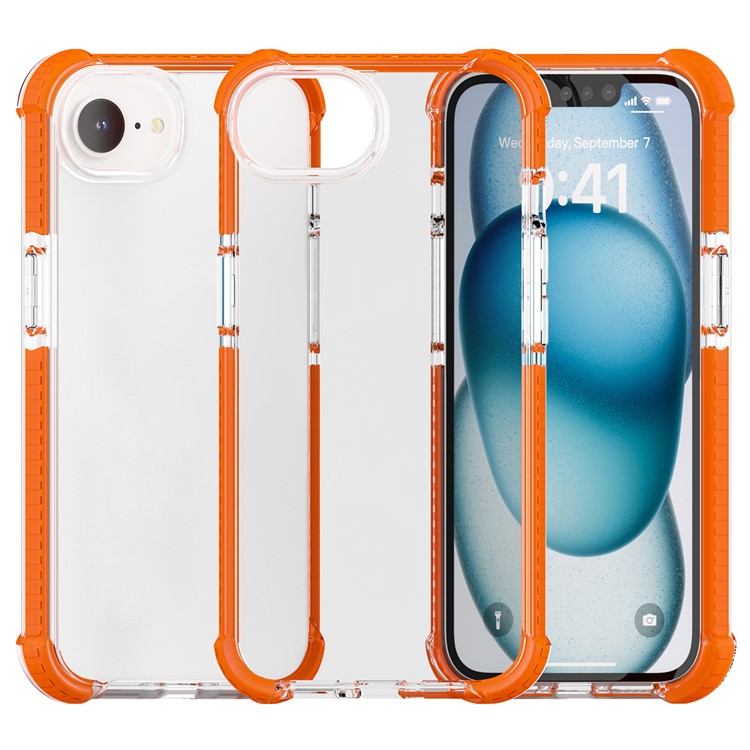 For iPhone 16e Case 3-in-1 Drop Protection TPU+TPE+Acrylic Phone Cover - Orange+Clear