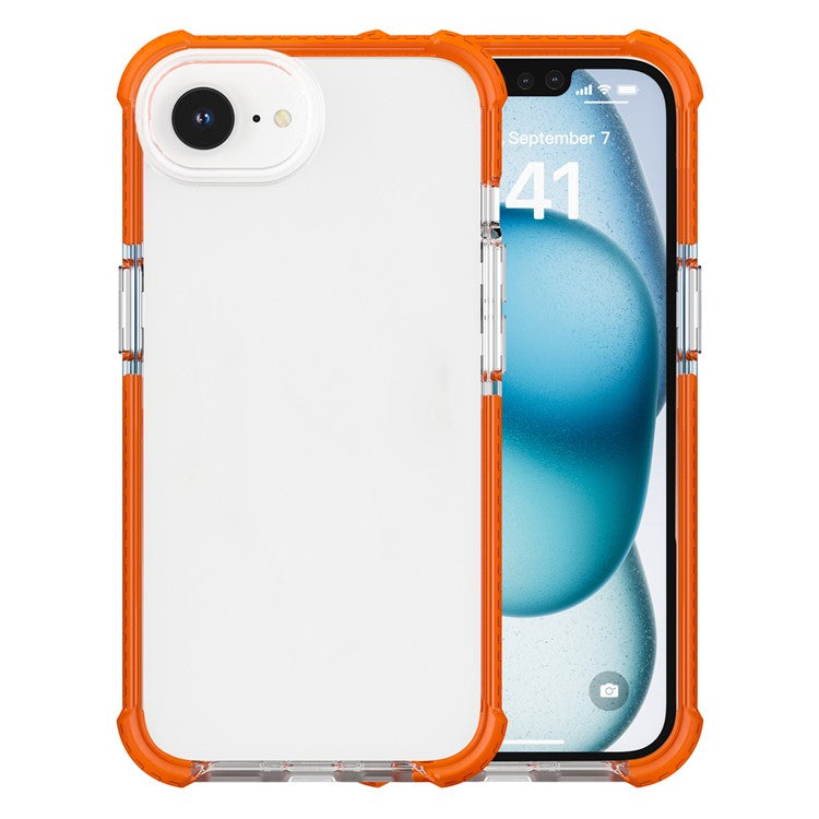 For iPhone 16e Case 3-in-1 Drop Protection TPU+TPE+Acrylic Phone Cover - Orange+Clear