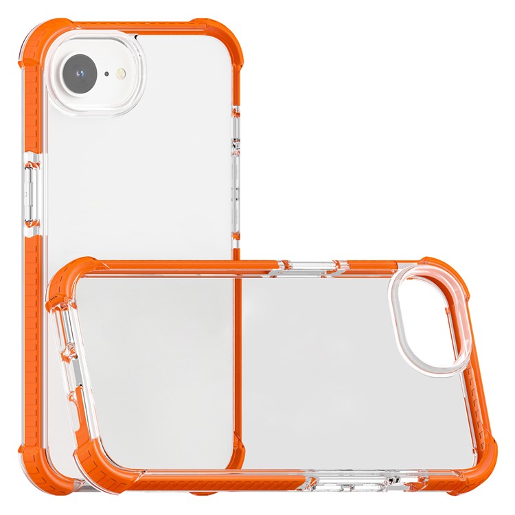 For iPhone 16e Case 3-in-1 Drop Protection TPU+TPE+Acrylic Phone Cover - Orange+Clear