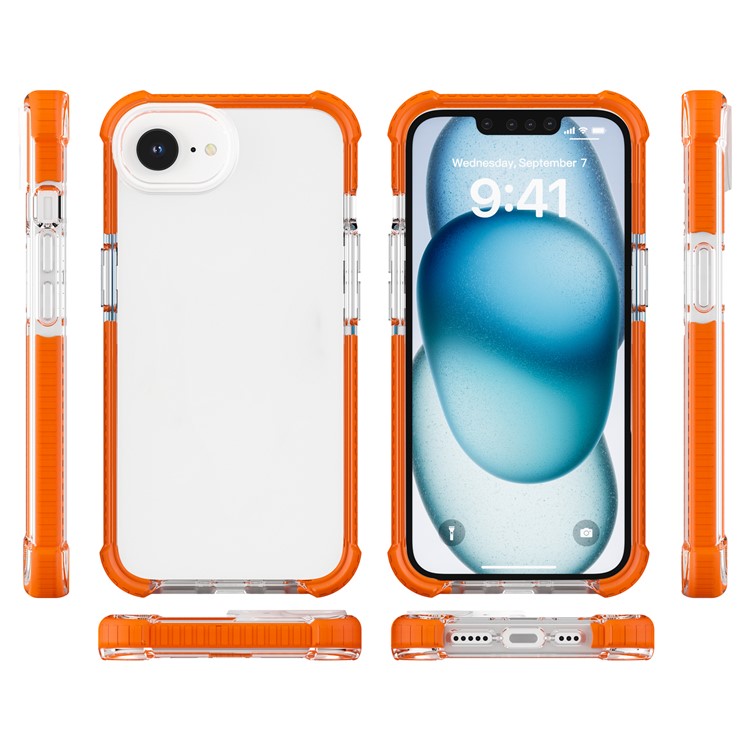 For iPhone 16e Case 3-in-1 Drop Protection TPU+TPE+Acrylic Phone Cover - Orange+Clear