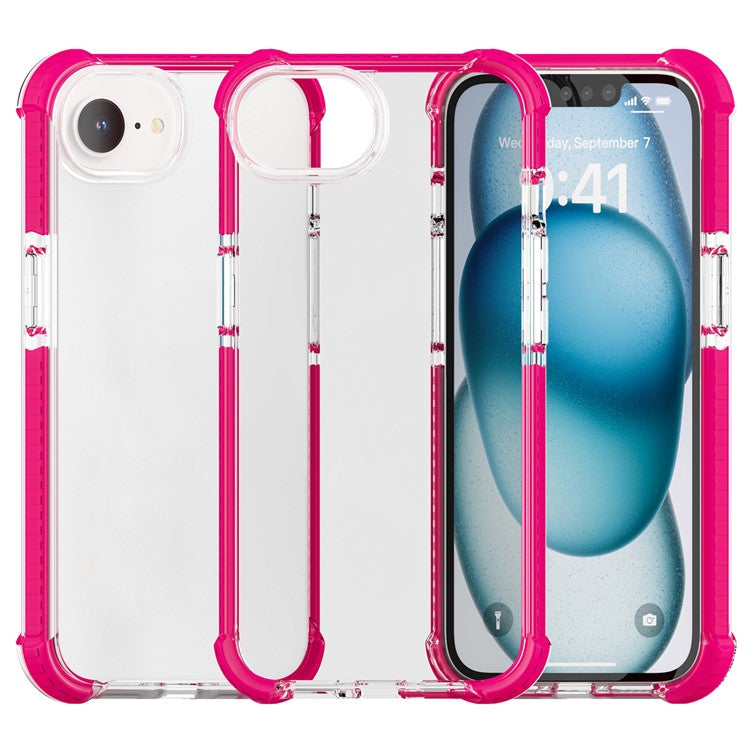 For iPhone 16e Case 3-in-1 Drop Protection TPU+TPE+Acrylic Phone Cover - Pink+Clear