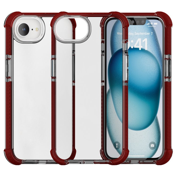 For iPhone 16e Case 3-in-1 Drop Protection TPU+TPE+Acrylic Phone Cover - Brown+Clear