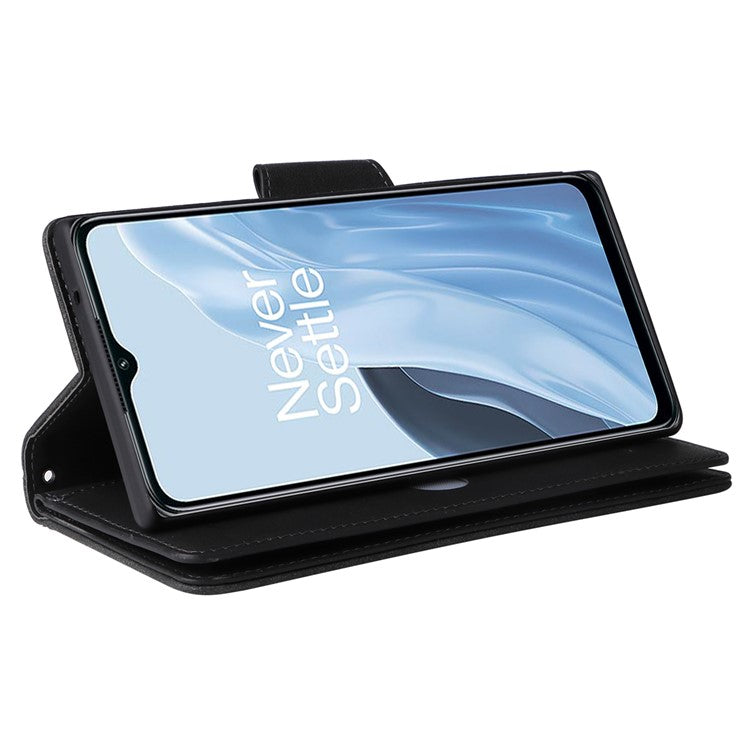 For OnePlus Nord N300 5G Case with Wrist Strap Rivet Decor PU Leather Phone Stand Cover - Black