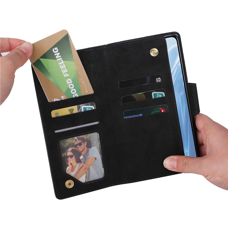 For OnePlus Nord N300 5G Case with Wrist Strap Rivet Decor PU Leather Phone Stand Cover - Black