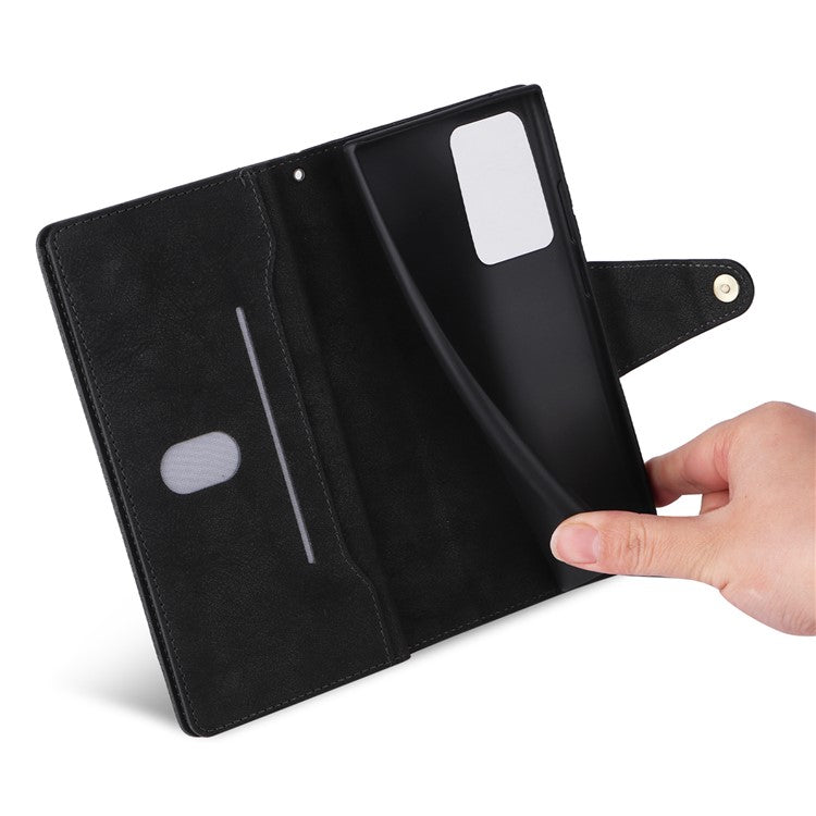 For OnePlus Nord N300 5G Case with Wrist Strap Rivet Decor PU Leather Phone Stand Cover - Black