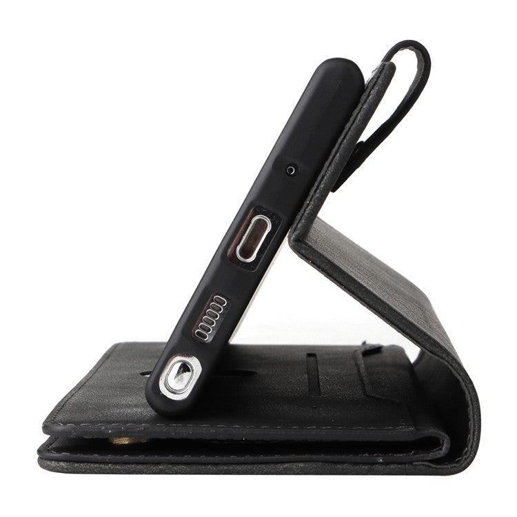 For OnePlus Nord N300 5G Case with Wrist Strap Rivet Decor PU Leather Phone Stand Cover - Black