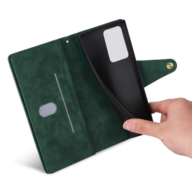 For OnePlus Nord N300 5G Case with Wrist Strap Rivet Decor PU Leather Phone Stand Cover - Green