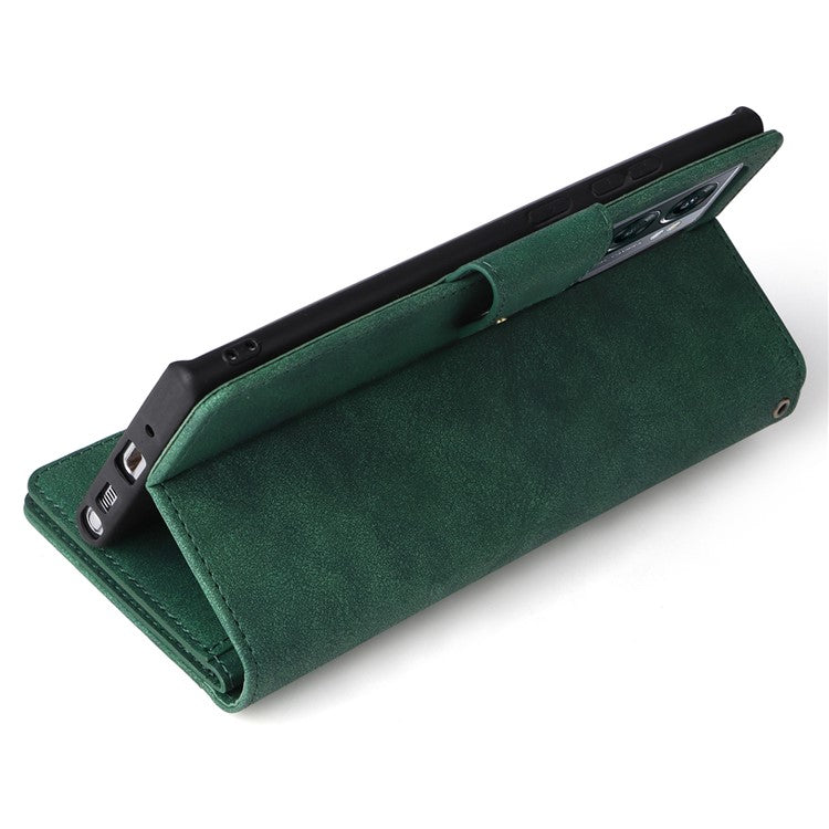 For OnePlus Nord N300 5G Case with Wrist Strap Rivet Decor PU Leather Phone Stand Cover - Green