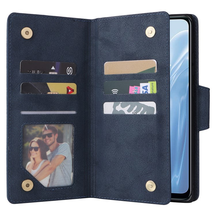 For OnePlus Nord N300 5G Case with Wrist Strap Rivet Decor PU Leather Phone Stand Cover - Blue