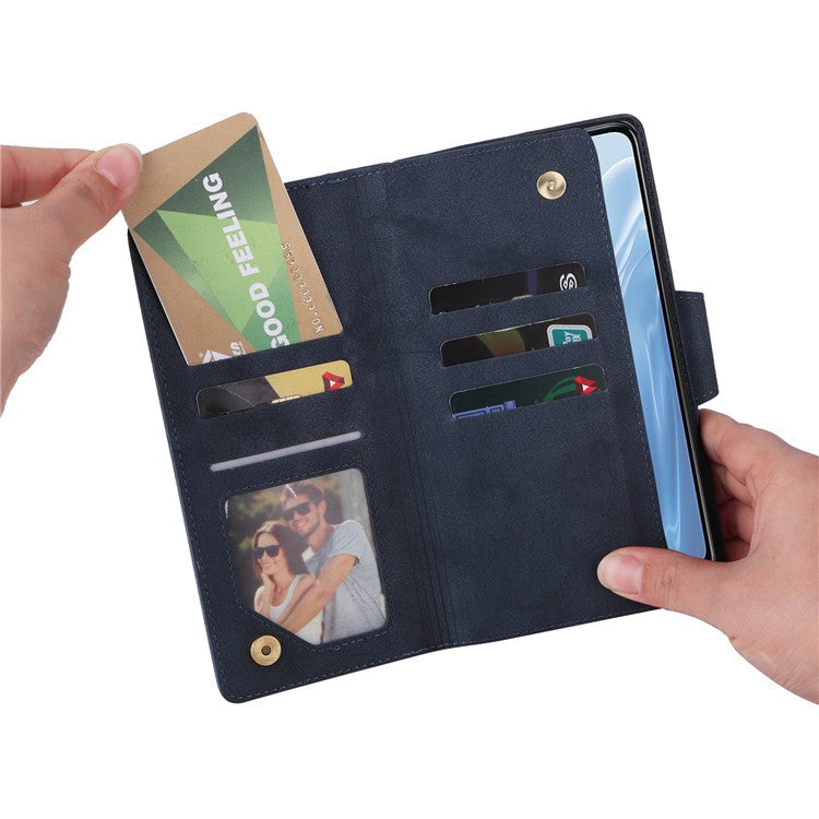 For OnePlus Nord N300 5G Case with Wrist Strap Rivet Decor PU Leather Phone Stand Cover - Blue