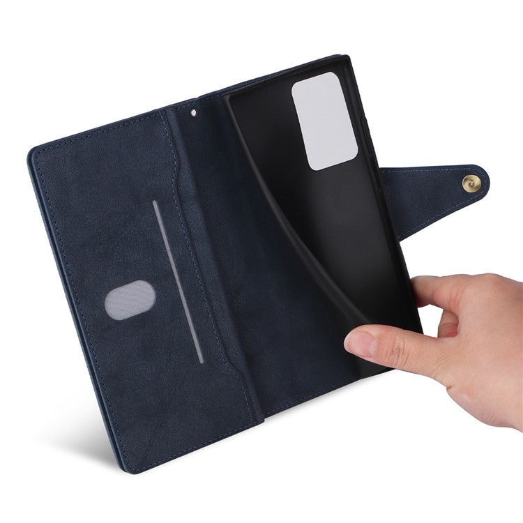 For OnePlus Nord N300 5G Case with Wrist Strap Rivet Decor PU Leather Phone Stand Cover - Blue