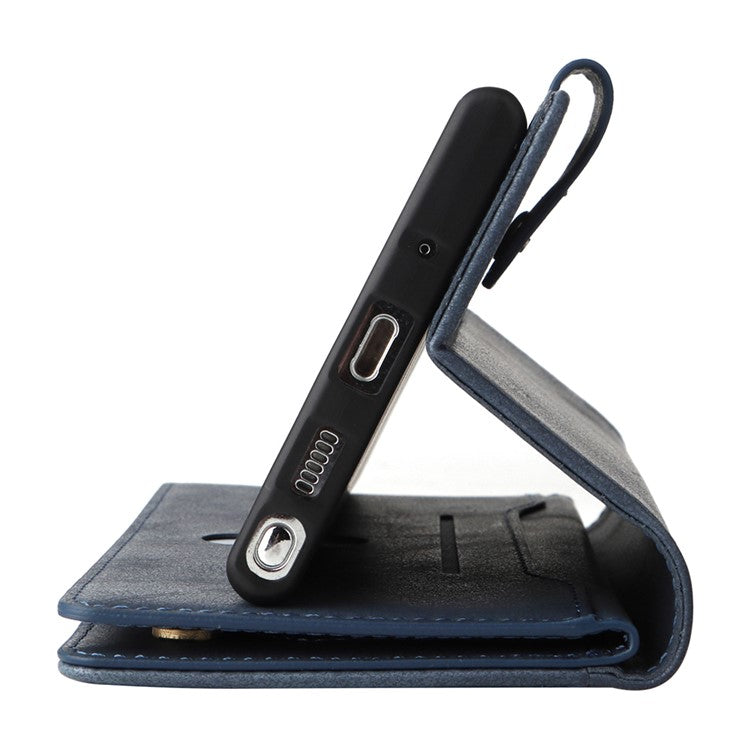 For OnePlus Nord N300 5G Case with Wrist Strap Rivet Decor PU Leather Phone Stand Cover - Blue