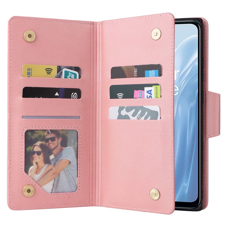 For OnePlus Nord N300 5G Case with Wrist Strap Rivet Decor PU Leather Phone Stand Cover - Rose Gold